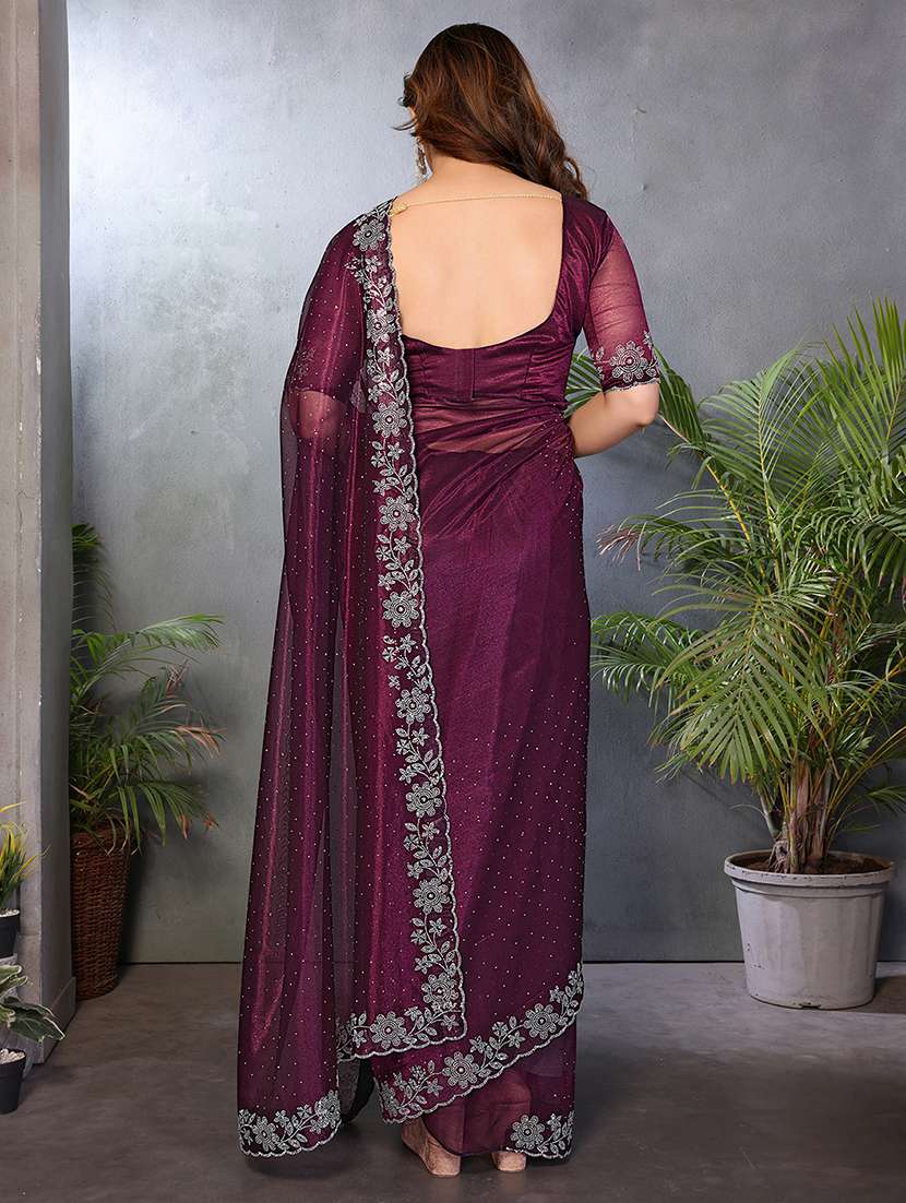 Women Solid With Work Embellished Saree With Blouse - 22512742 -  Standard Image - 3