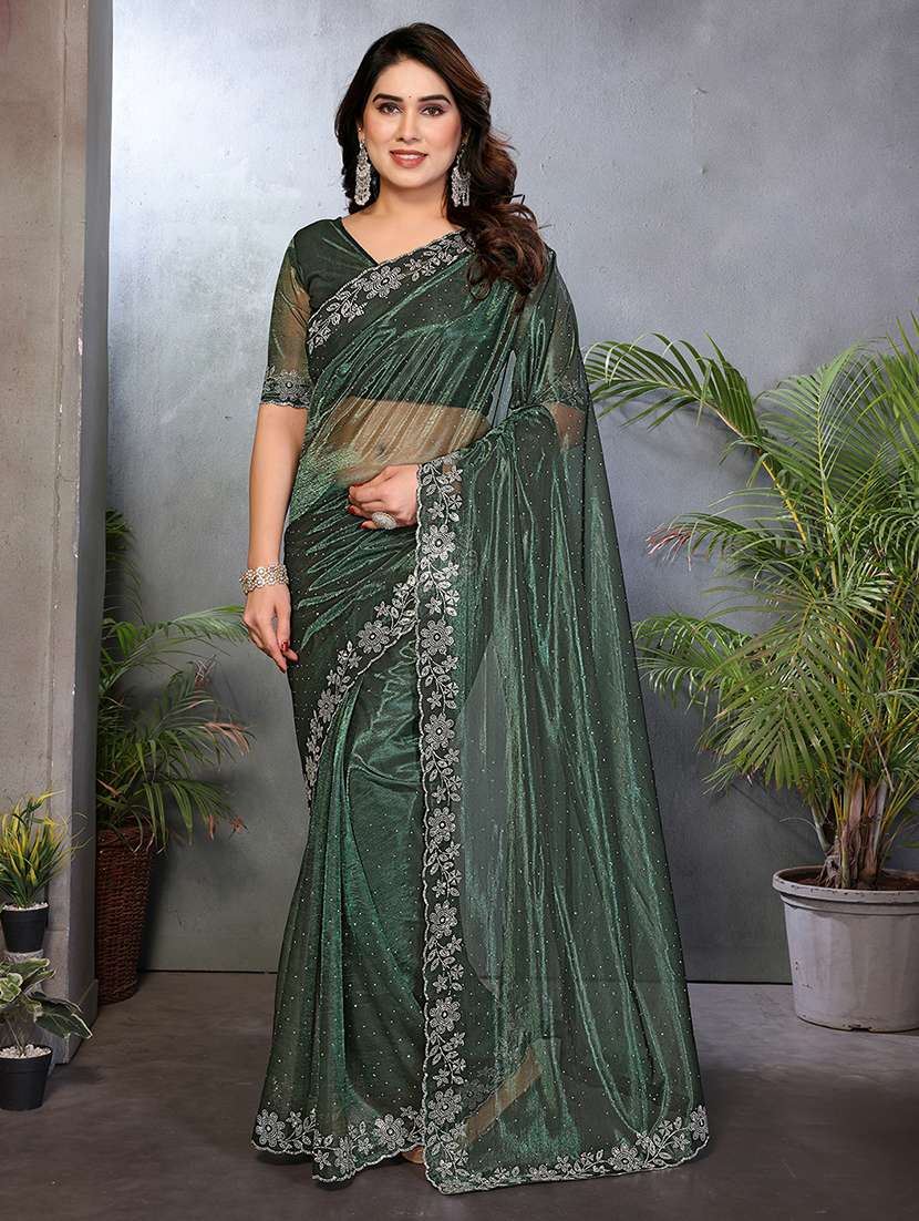 women solid with work embellished saree with blouse