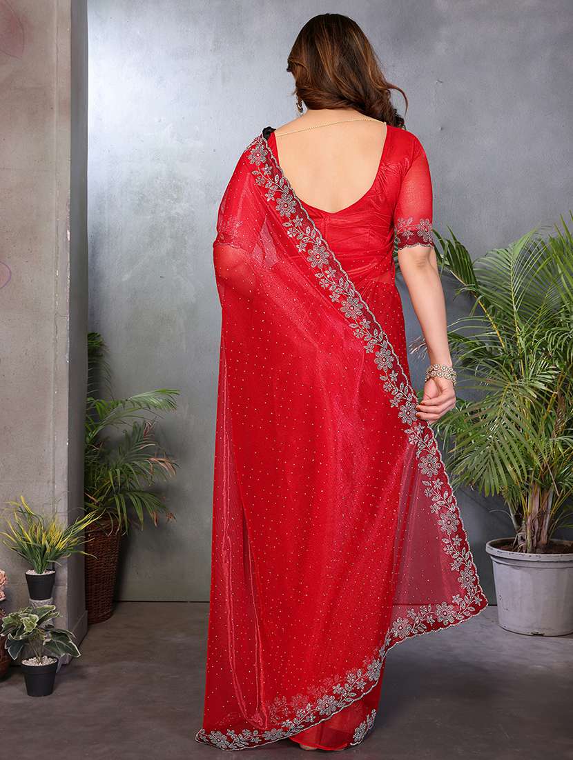 Women Solid With Work Embellished Saree With Blouse - 22512745 -  Standard Image - 3