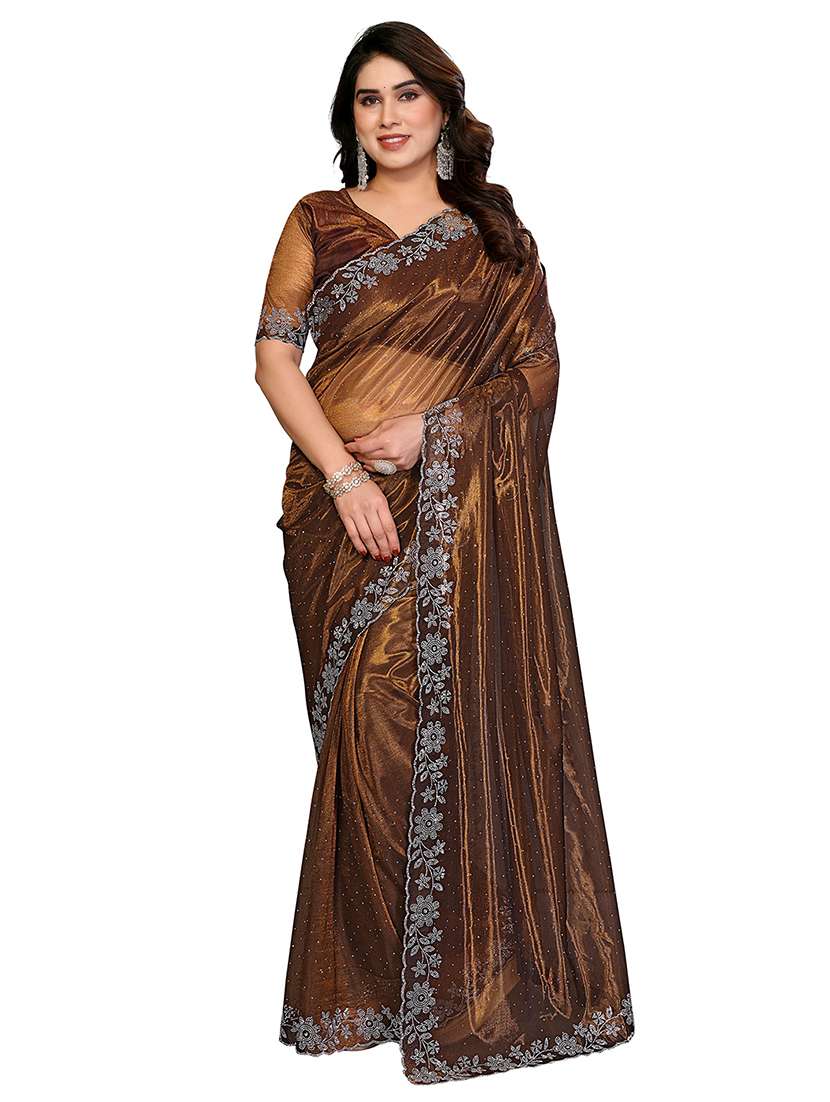 women solid with work embellished saree with blouse