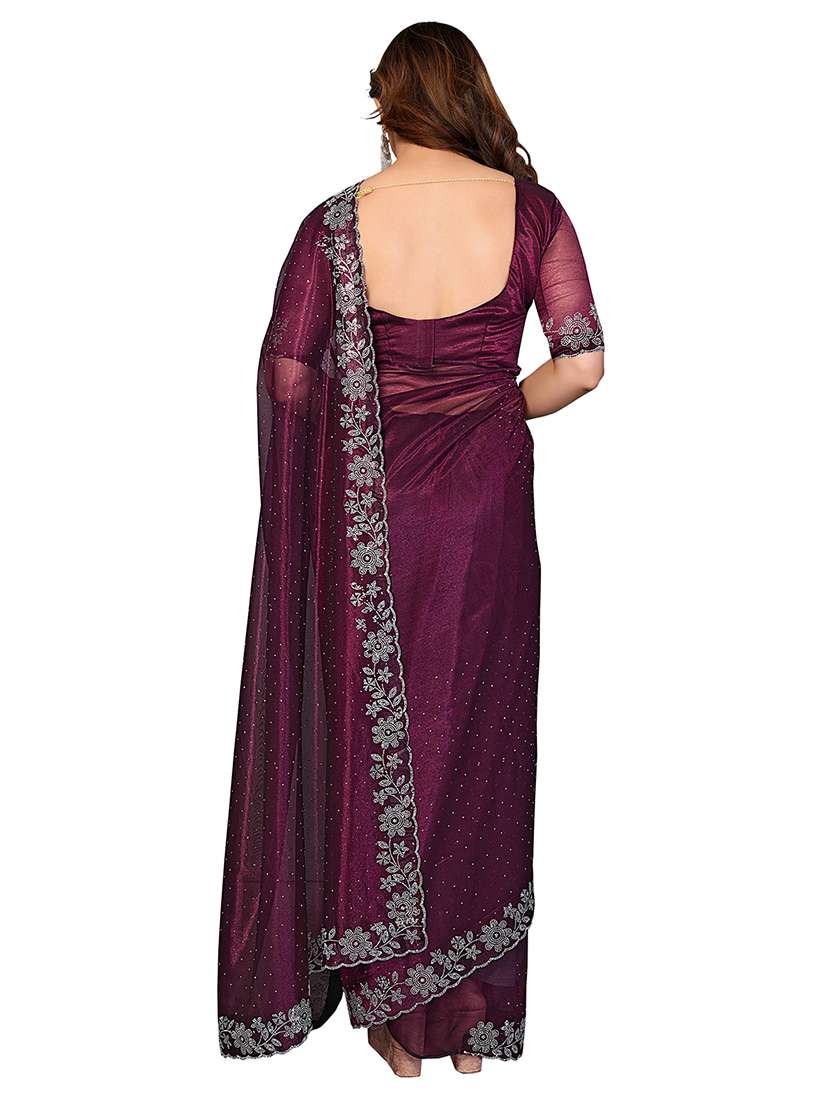 women solid with work embellished saree with blouse - 22512748 -  Standard Image - 3