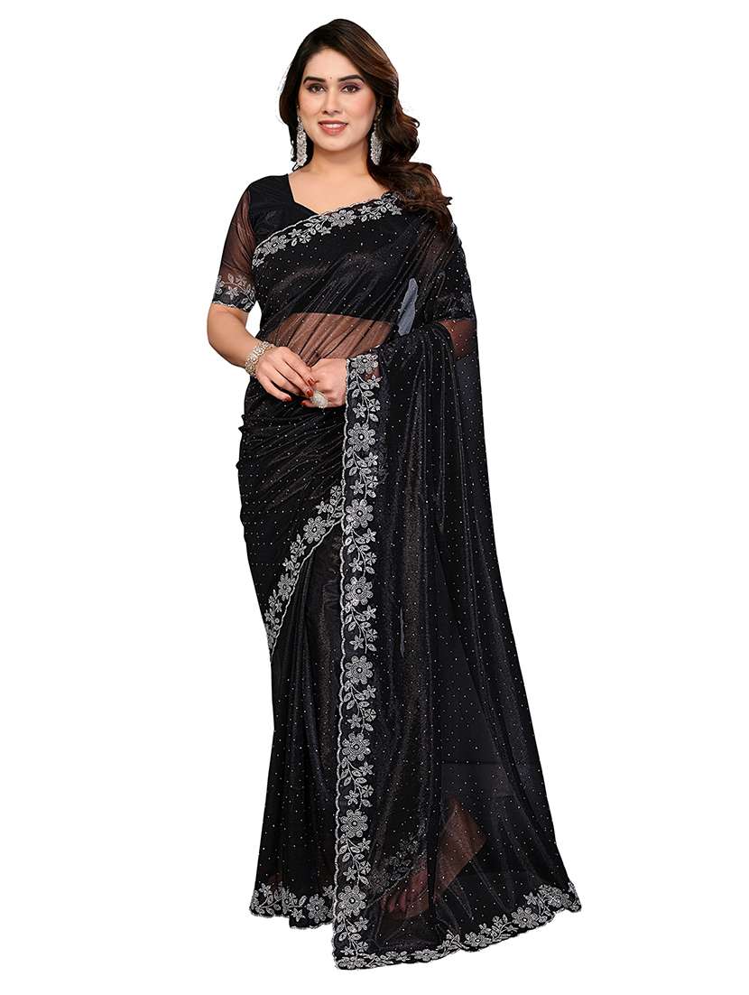 women solid with work embellished saree with blouse