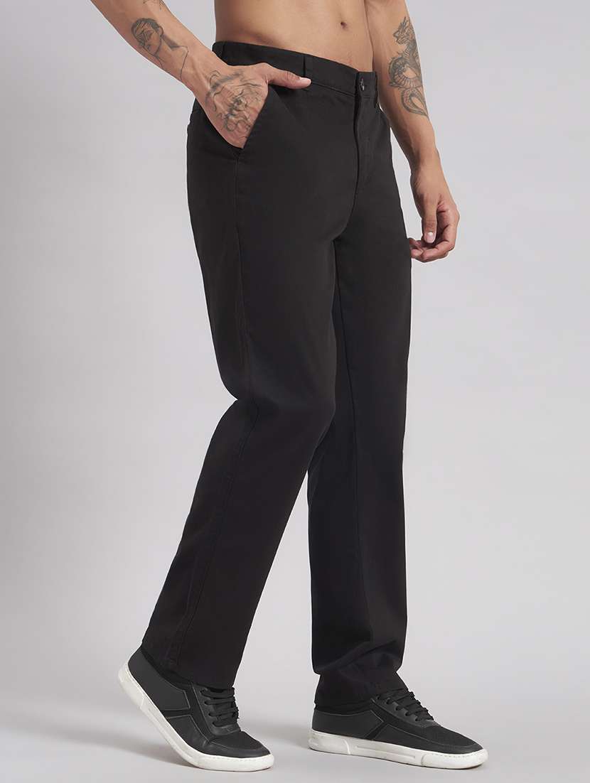 Men Solid Mid Rise Flat Front Casual Trouser - 22512766 -  Standard Image - 3