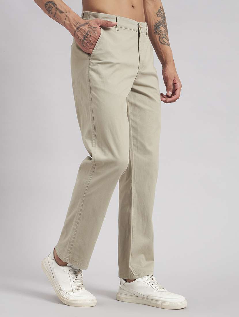 men solid mid rise flat front casual trouser - 22512767 -  Standard Image - 3