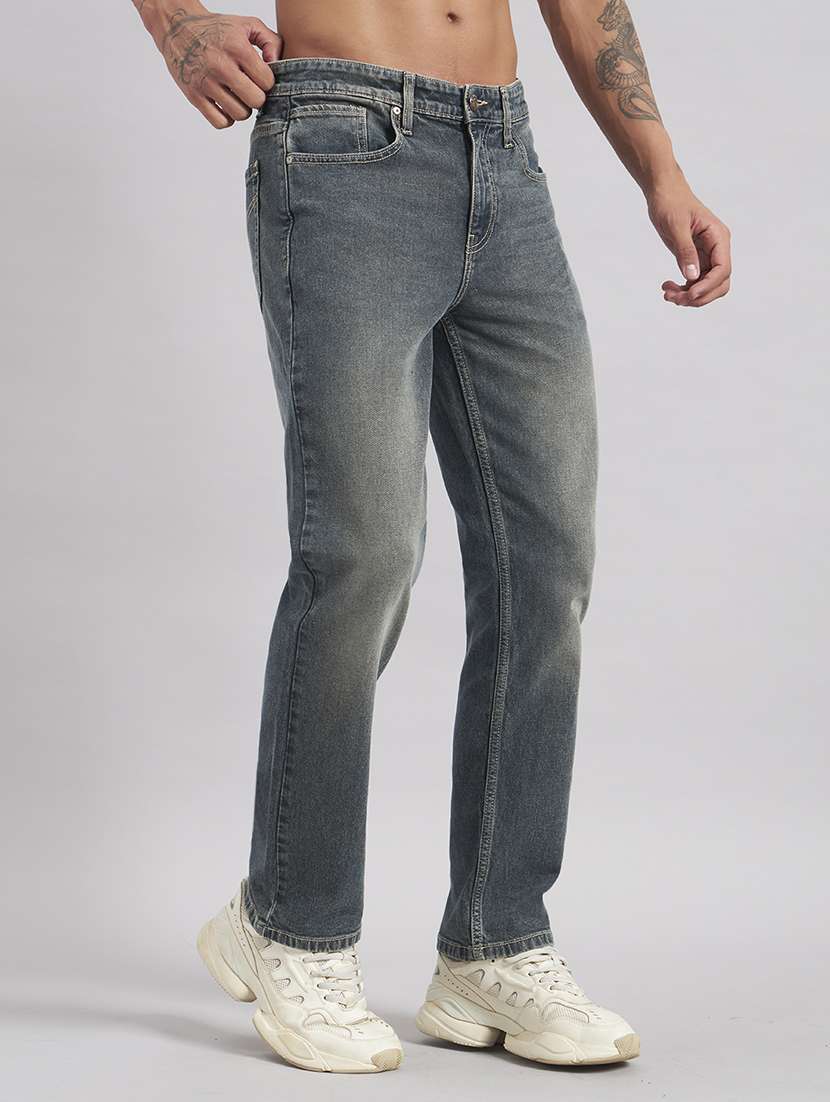 Men Washed Mid Rise Full Length Straight Jeans - 22512774 -  Standard Image - 3