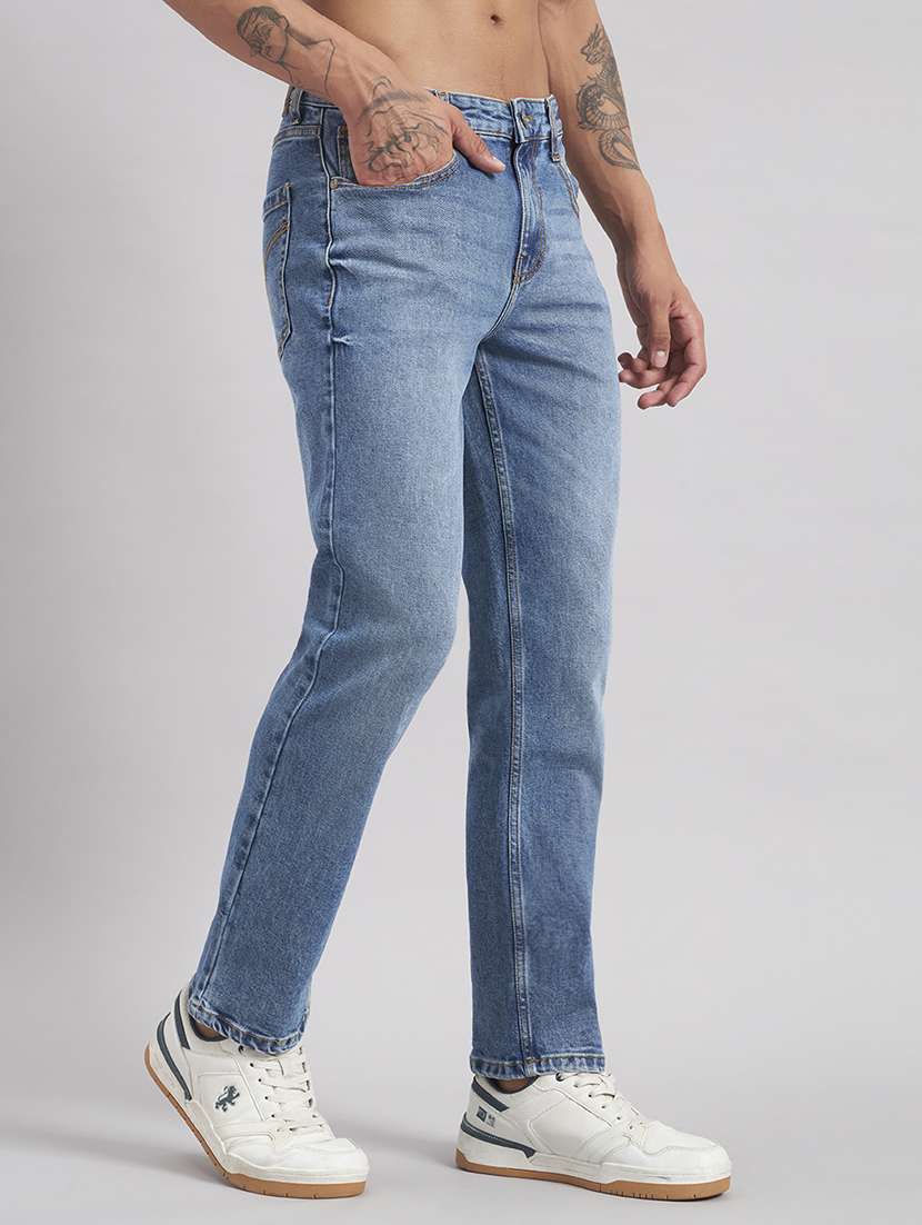 Men Washed Mid Rise Full Length Straight Jeans - 22512776 -  Standard Image - 3