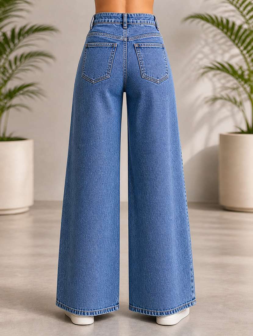 women solid mid rise wide leg jeans - 22512792 -  Standard Image - 3