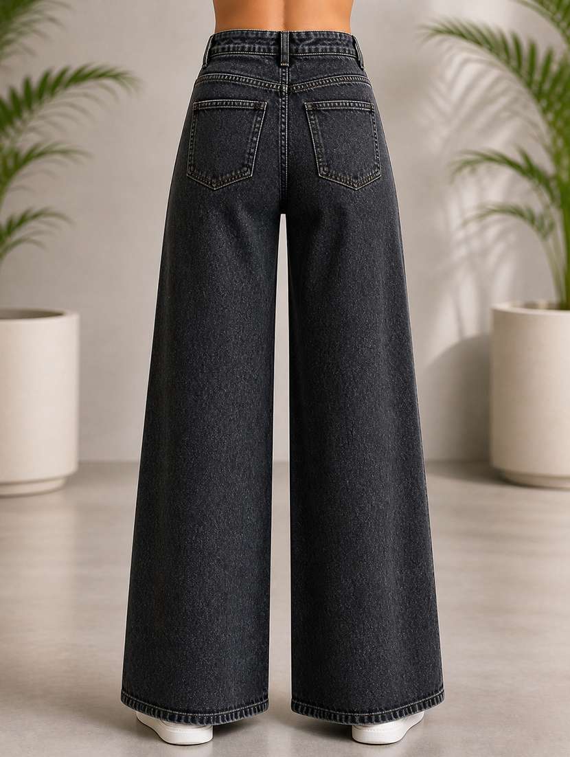 women washed mid rise wide leg jeans - 22512793 -  Standard Image - 3