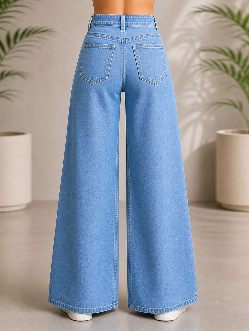 women plain mid rise wide leg jeans - 22512796 -  Standard Image - 3