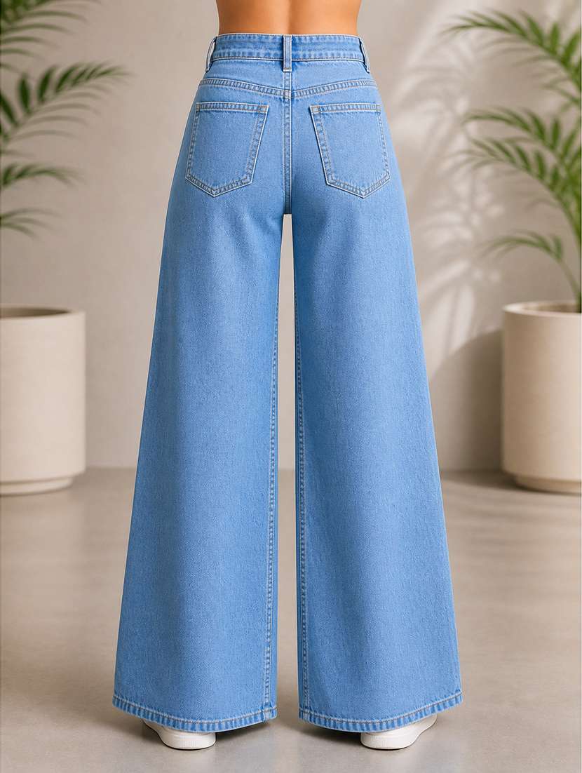women plain mid rise wide leg jeans - 22512796 -  Standard Image - 3