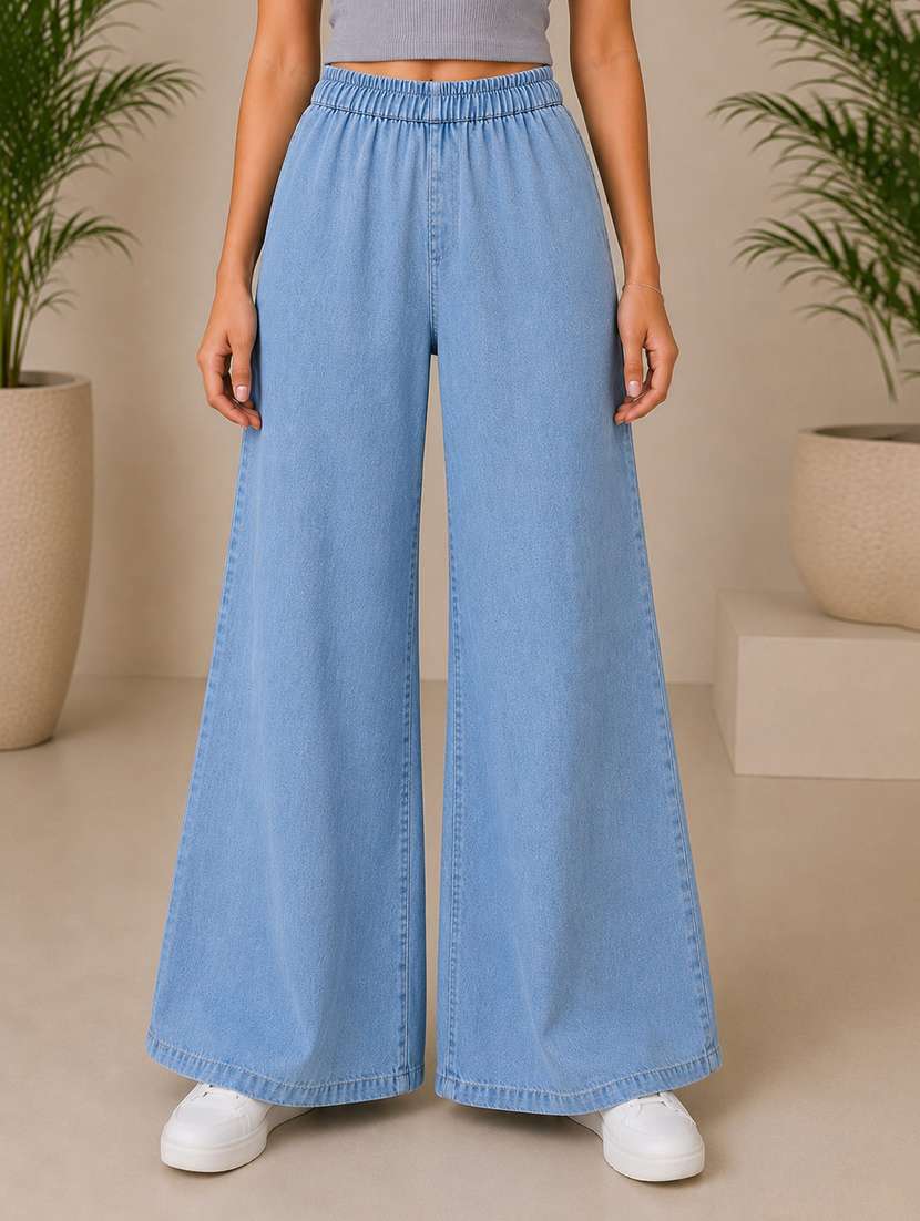 girls plain mid rise wide leg jeans
