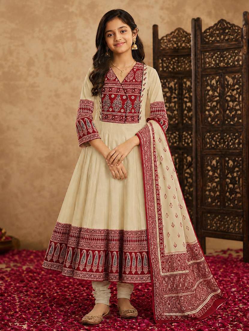 girls printed three quarter sleeves anarkali kurta