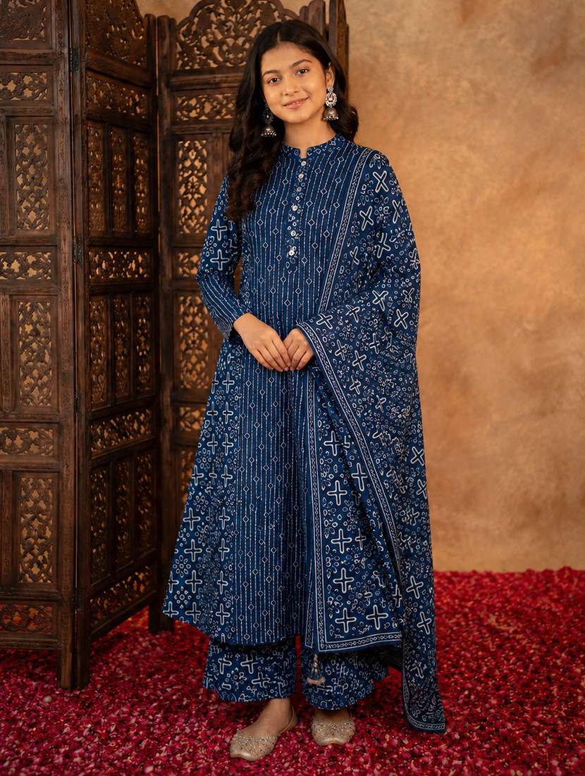 girls printed quarter sleeves a-line kurta