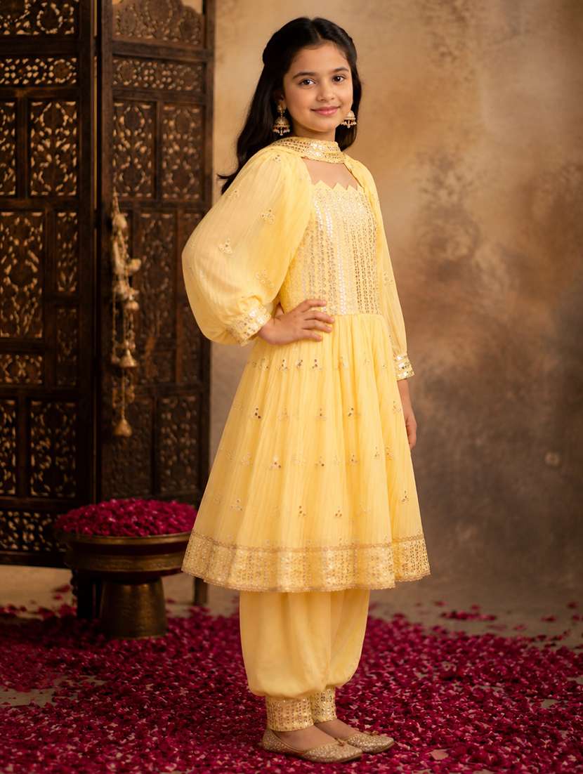 girls embroidered sleeveless kurt aand salwar set with detachable sleeve - 22512832 -  Standard Image - 3
