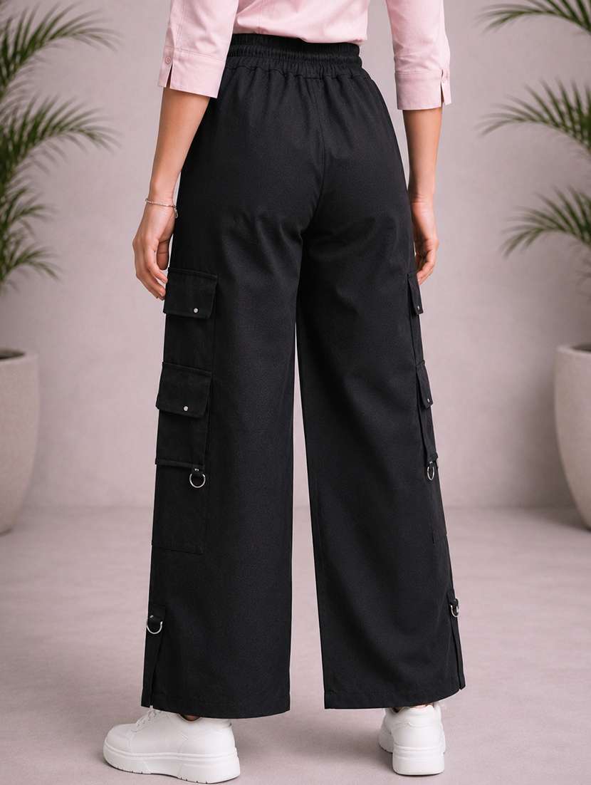 girls solid mid rise cargo pant - 22512837 -  Standard Image - 3