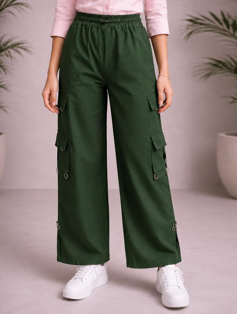 girls solid mid rise cargo pant