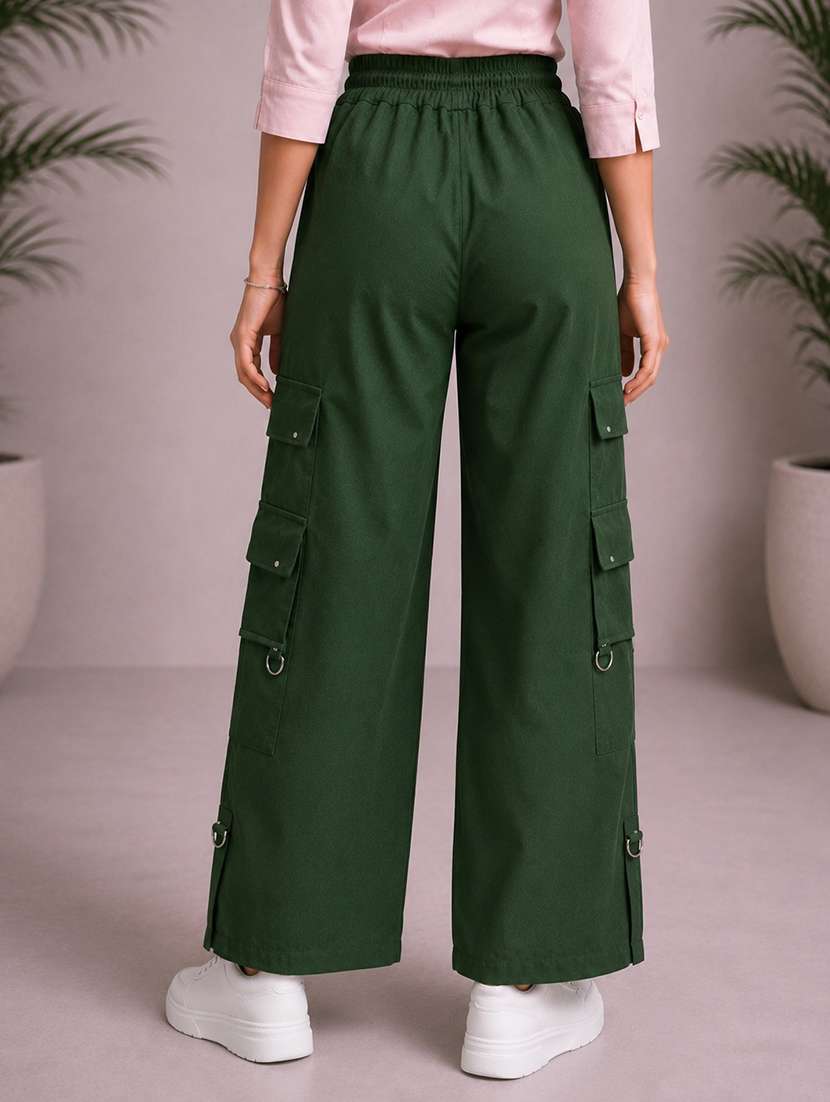 girls solid mid rise cargo pant - 22512838 -  Standard Image - 3