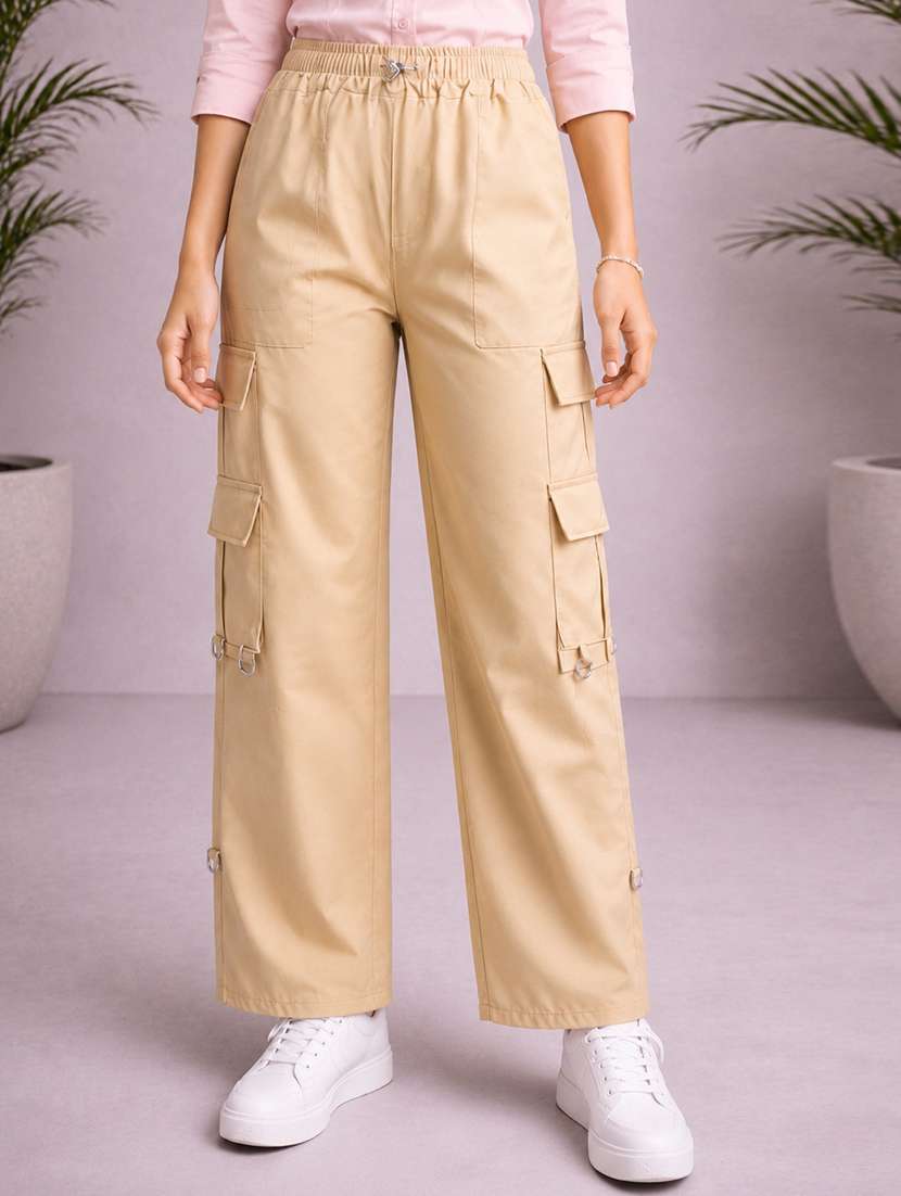 girls solid mid rise cargo pant