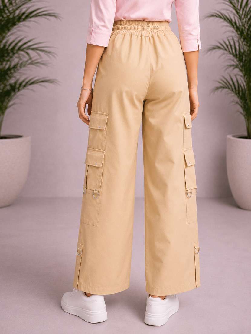 girls solid mid rise cargo pant - 22512839 -  Standard Image - 3