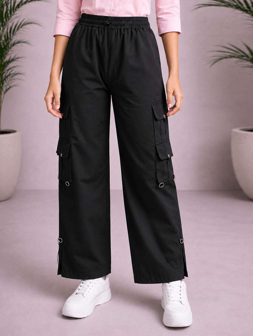 girls solid mid rise cargo pant