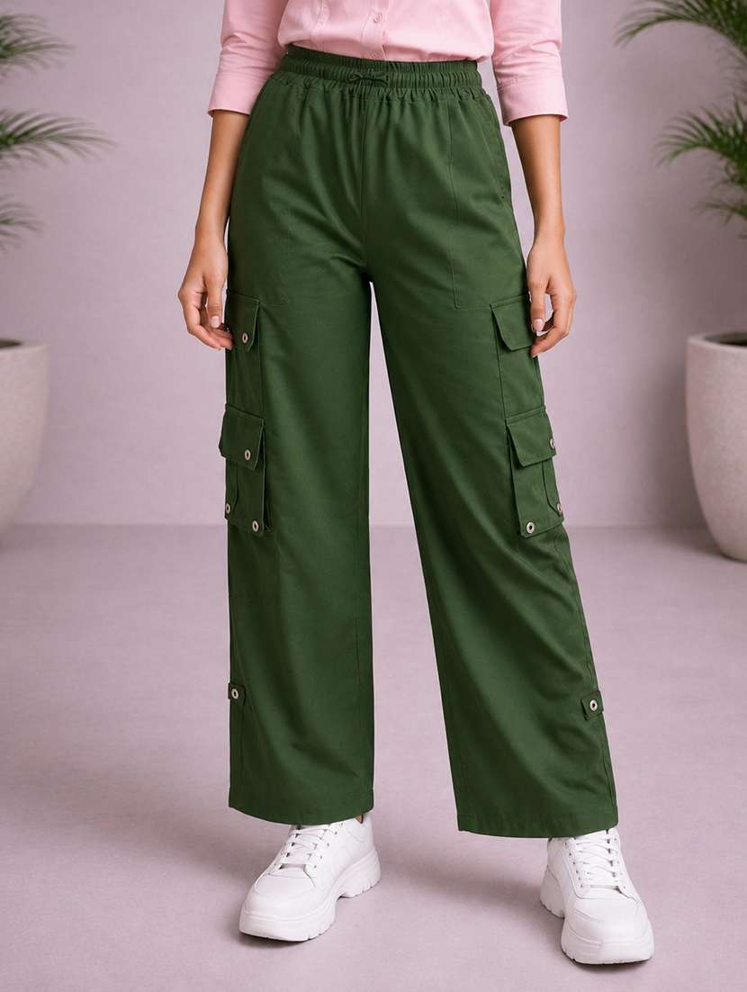 girls solid mid rise cargo pant