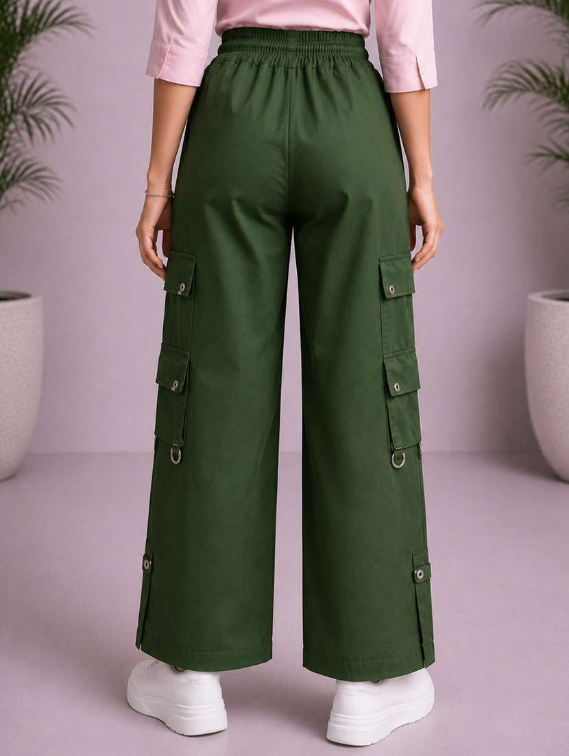 girls solid mid rise cargo pant - 22512842 -  Standard Image - 3