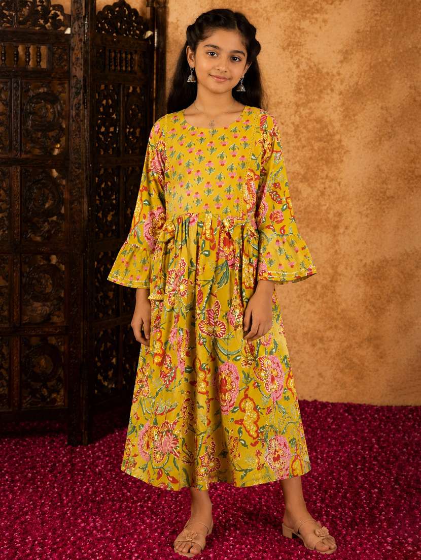 girls printed round neck flared kurta
