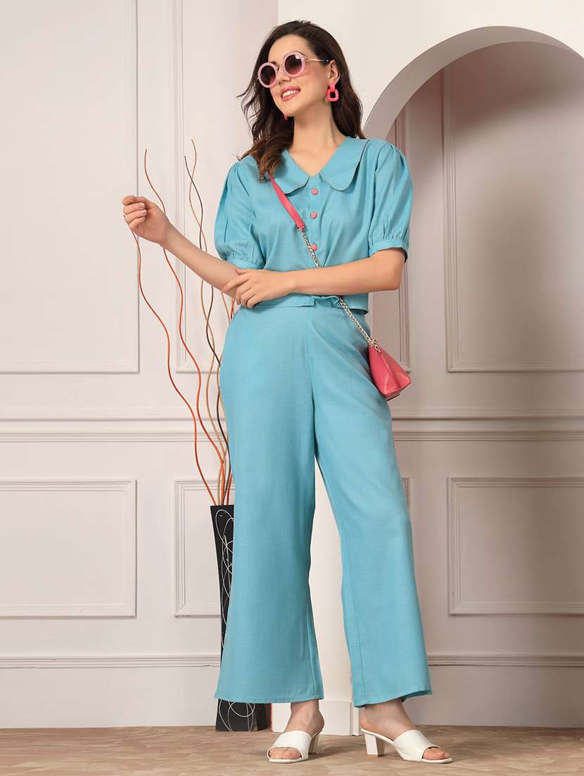 women solid short sleeves top and palazzo co-ord set - 22512948 -  Standard Image - 5