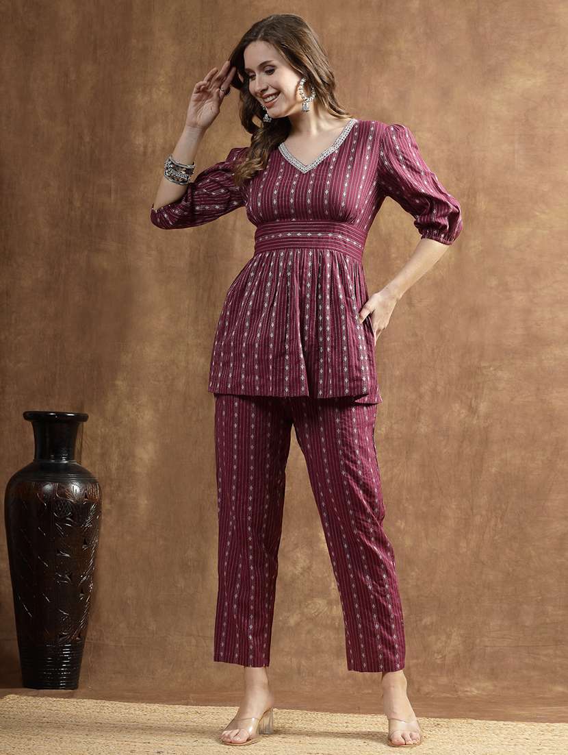 women self design puff sleeve ethnic co-ord set - 22512949 -  Standard Image - 3