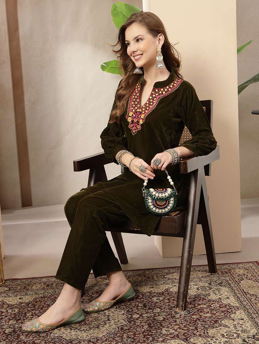 women embroidered three quarter sleeves ethnic co-ord set