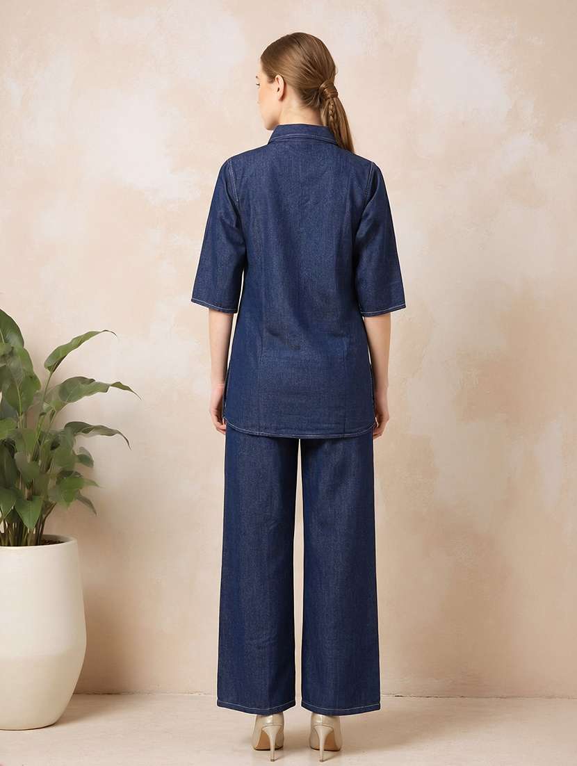 women embroidered collared shirt and trouser co-ord set - 22513454 -  Standard Image - 3