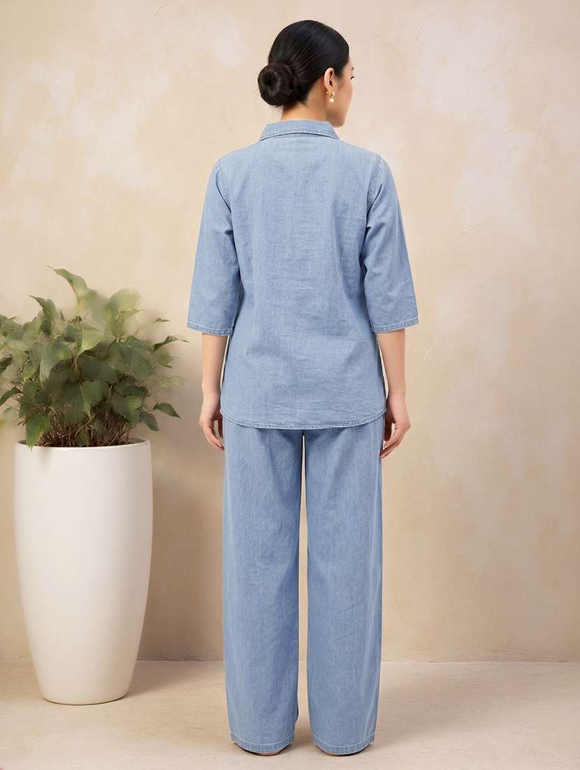 women embroidered collared shirt and trouser co-ord set - 22513455 -  Standard Image - 3