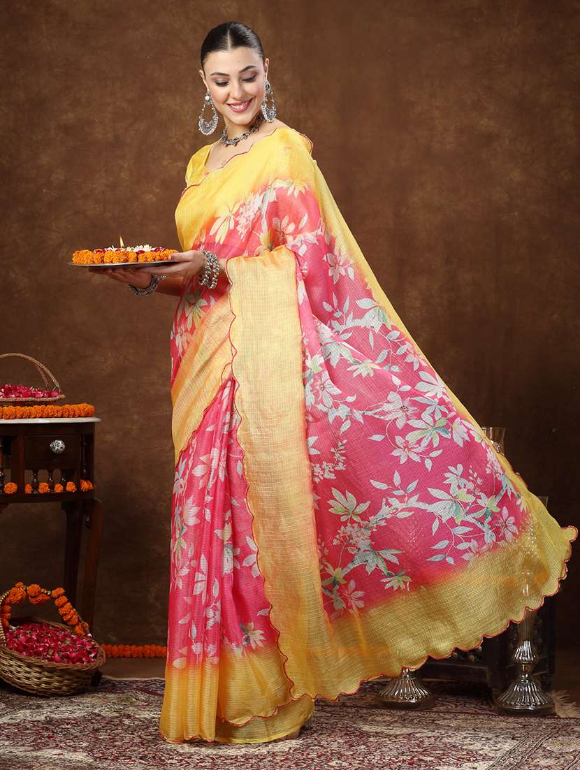 women floral printed saree with blouse