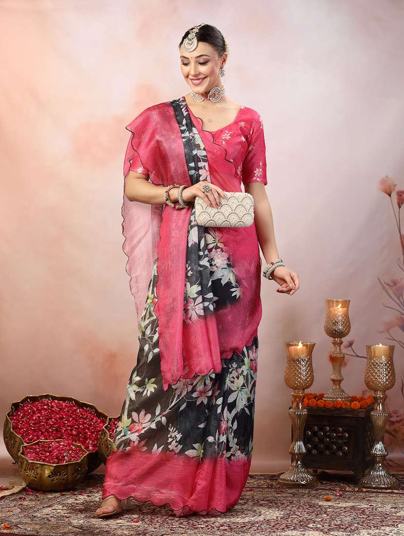women floral printed saree with blouse