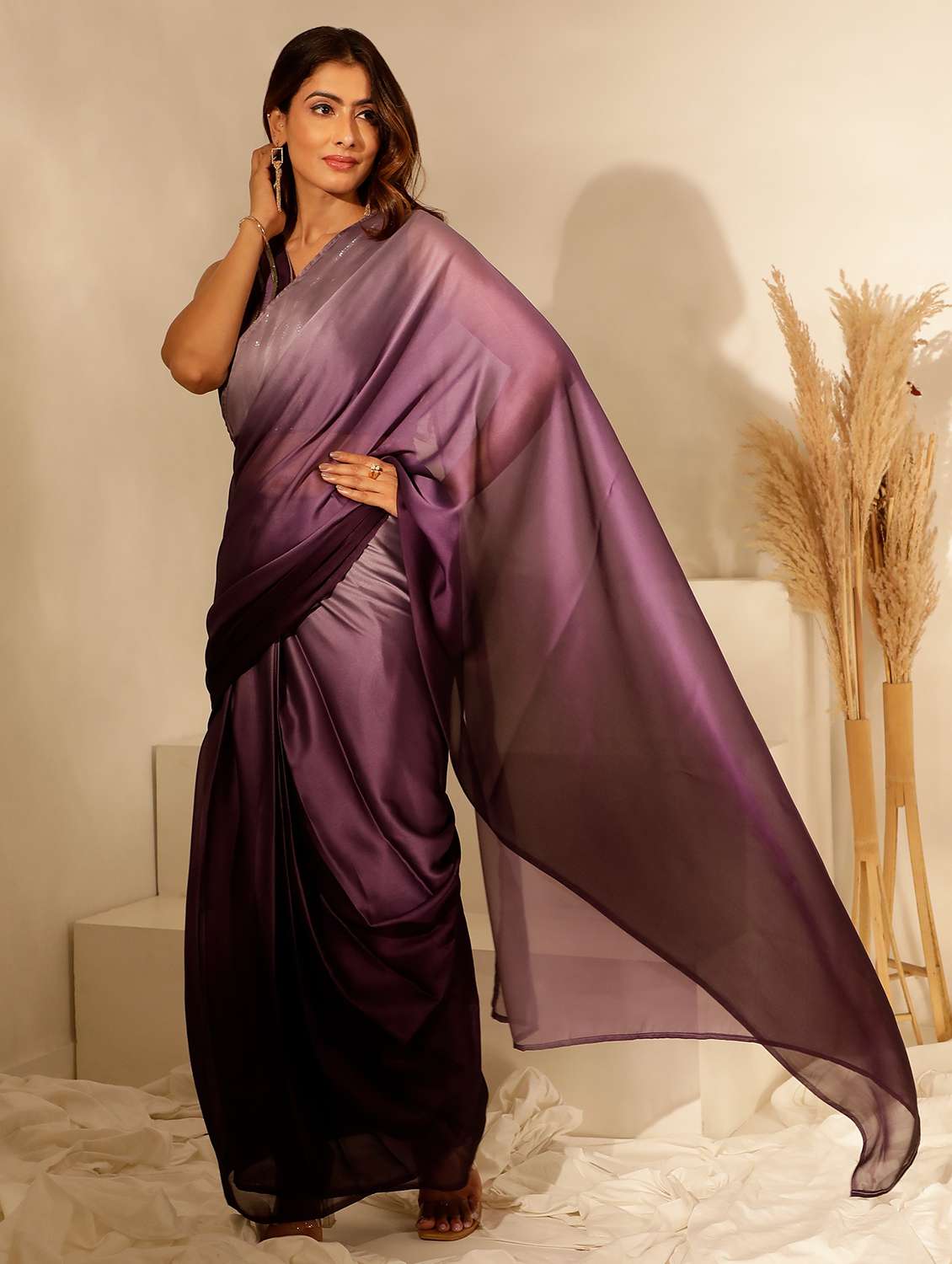 women ombre printed saree with blouse