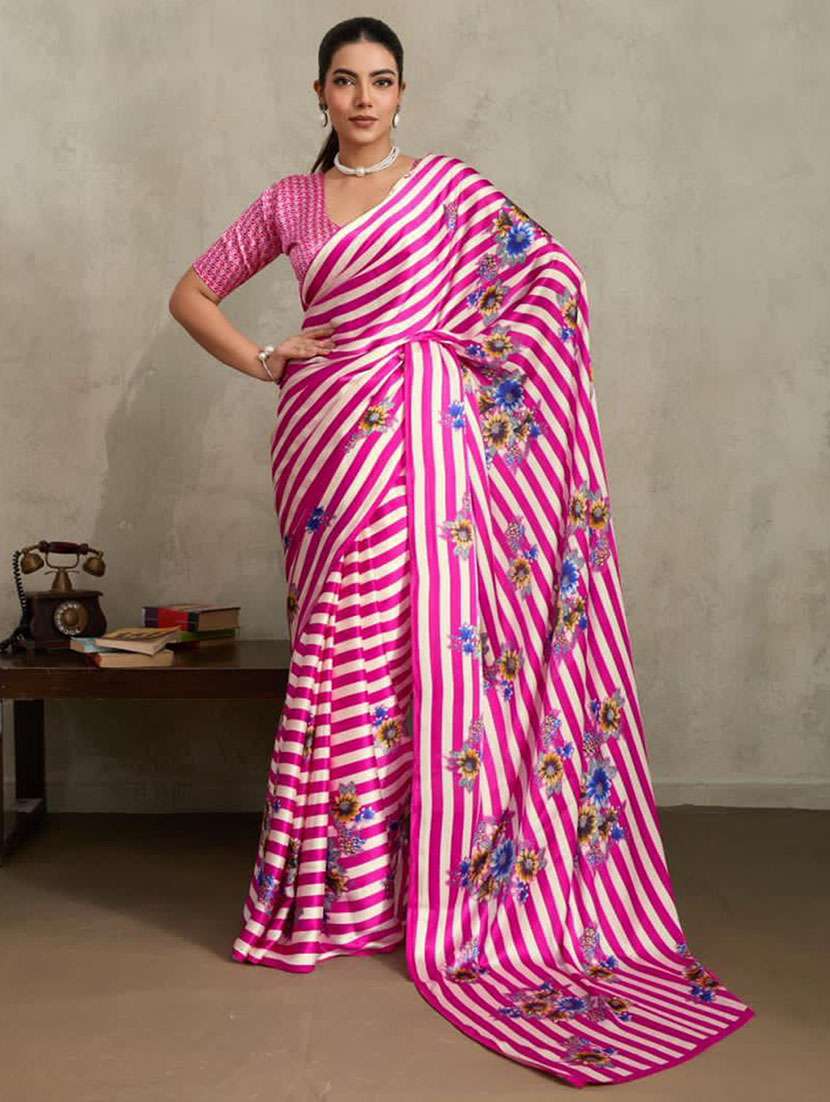 women printed casual wear saree with blouse