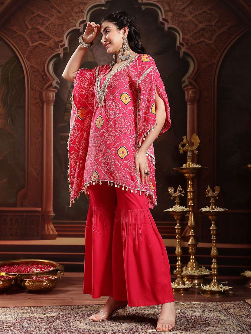 women printed v neck kaftan and sharara set - 22513522 -  Standard Image - 3