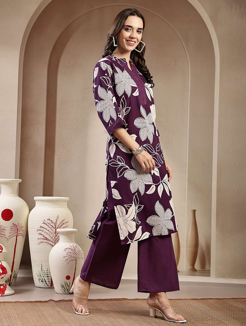 women printed mandarin neck kurta and palazzo set - 22513531 -  Standard Image - 3