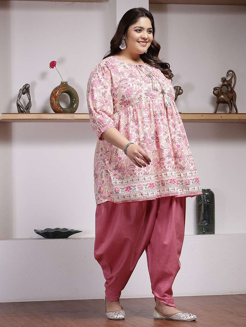women printed tie up neck kurta and dhoti set - 22513688 -  Standard Image - 3