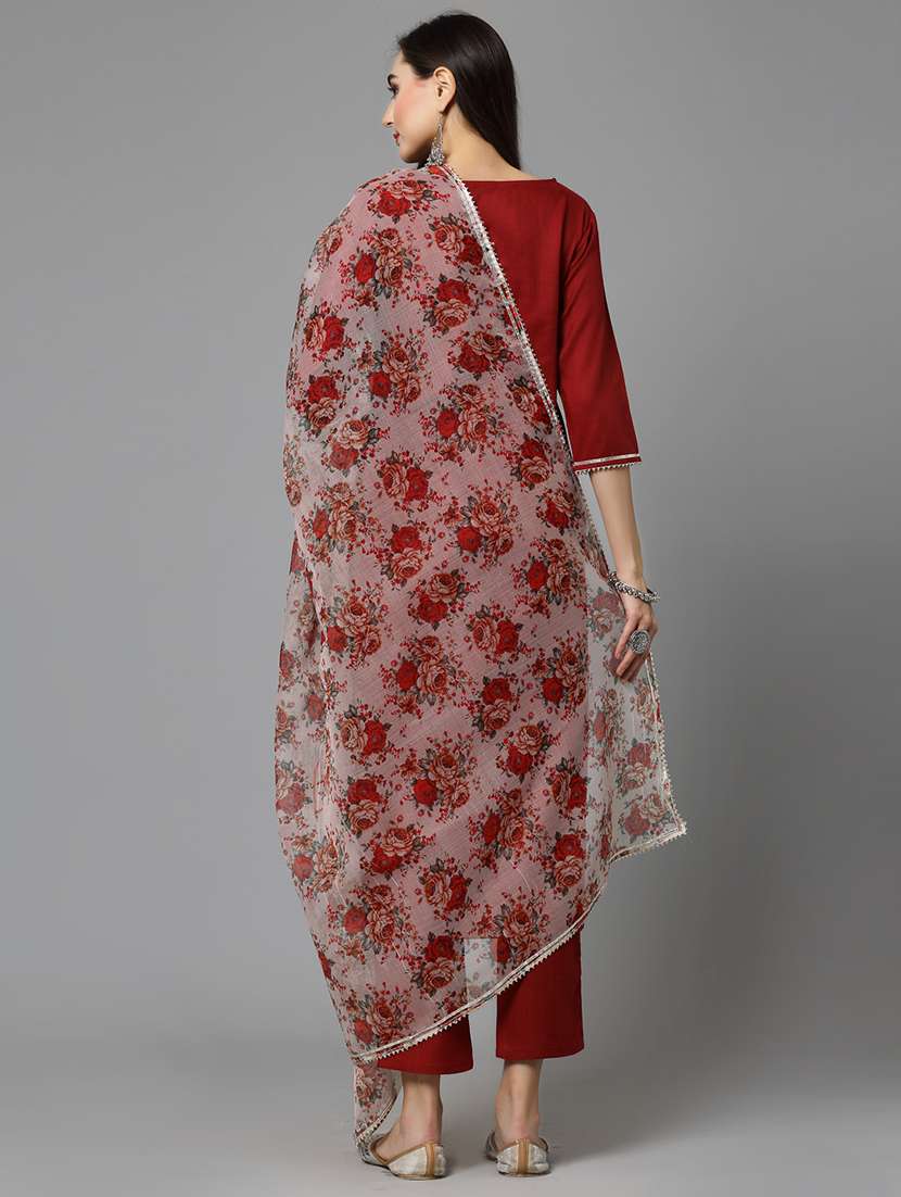 women embroidered three quarter sleeve kurta pant with dupatta set - 22513802 -  Standard Image - 3
