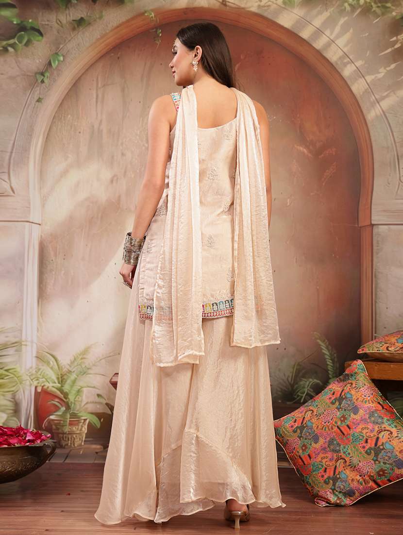 Women Embroidered Shoulder Strap Kurta And Palazzo Set With Dupatta - 22513902 -  Standard Image - 3