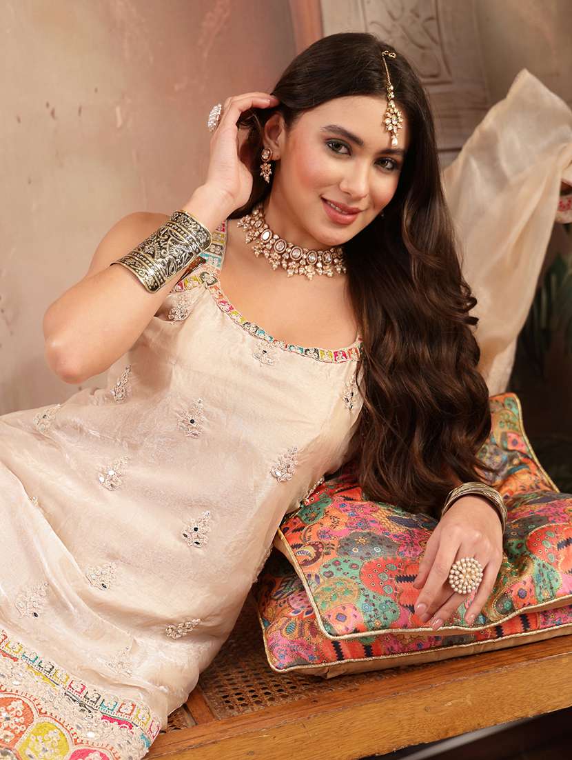Women Embroidered Shoulder Strap Kurta And Palazzo Set With Dupatta - 22513902 -  Standard Image - 5