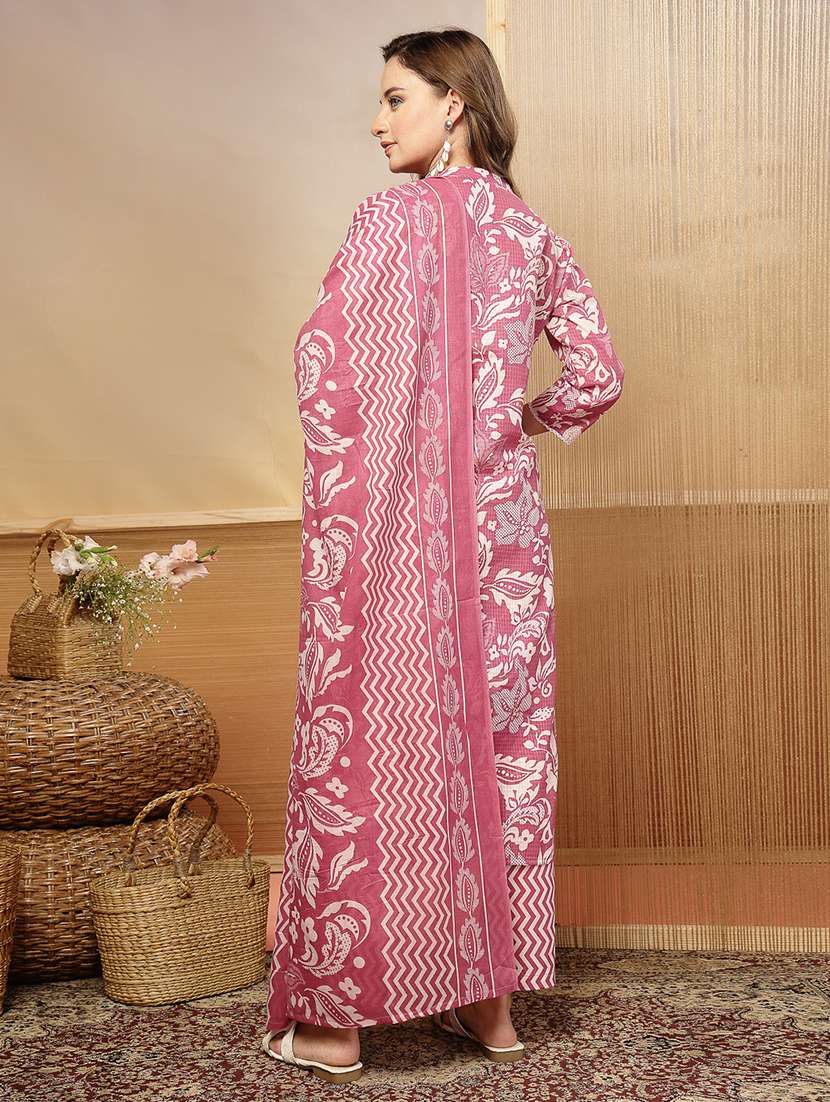 women printed mandarin neck kurta and pant set with dupatta - 22513929 -  Standard Image - 3