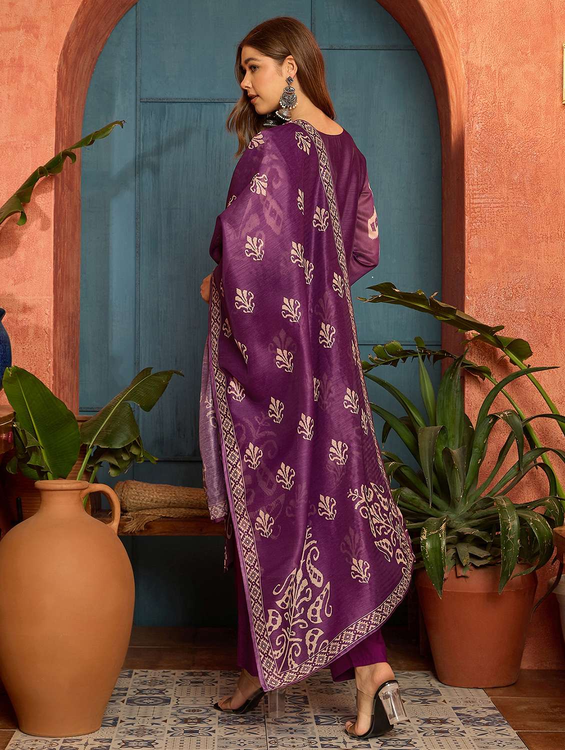 women printed three quarter sleeves kurta pant set with dupatta - 22513993 -  Standard Image - 3