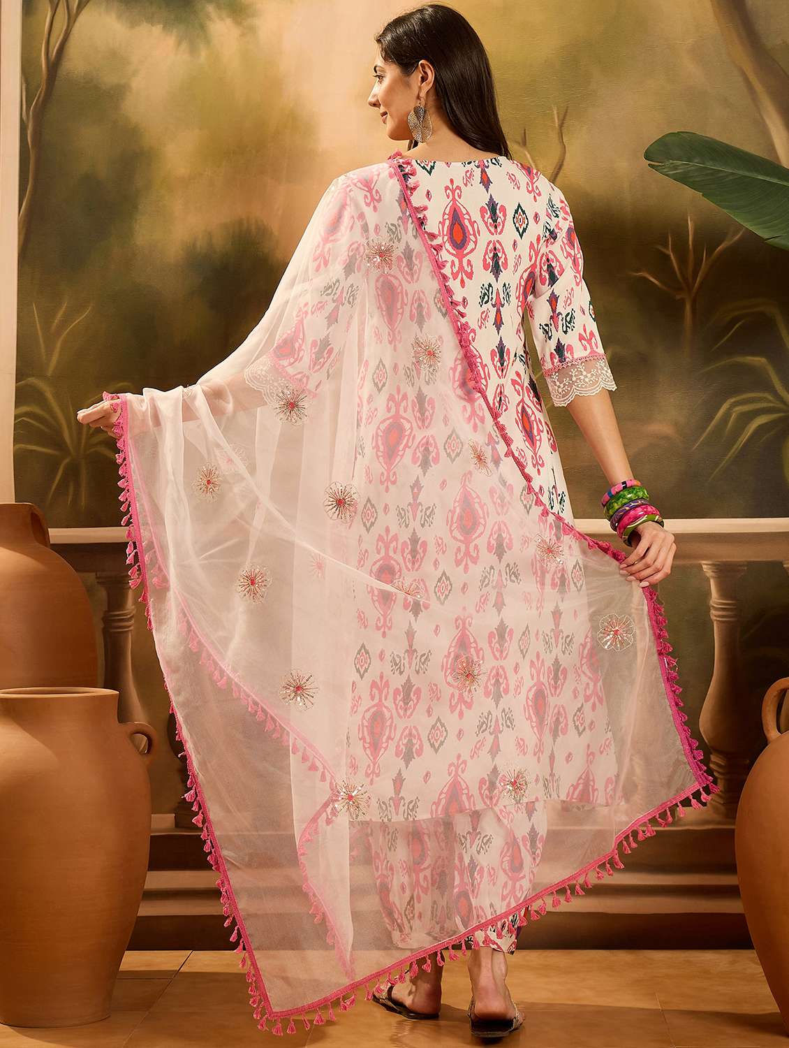 women printed three quarter sleeves kurta salwar set with dupatta - 22514065 -  Standard Image - 3