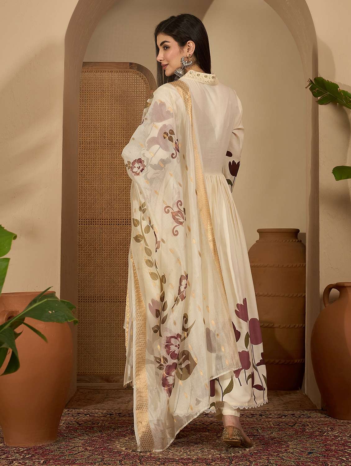women printed three quarter sleeves kurta palazzo set with dupatta - 22514073 -  Standard Image - 3