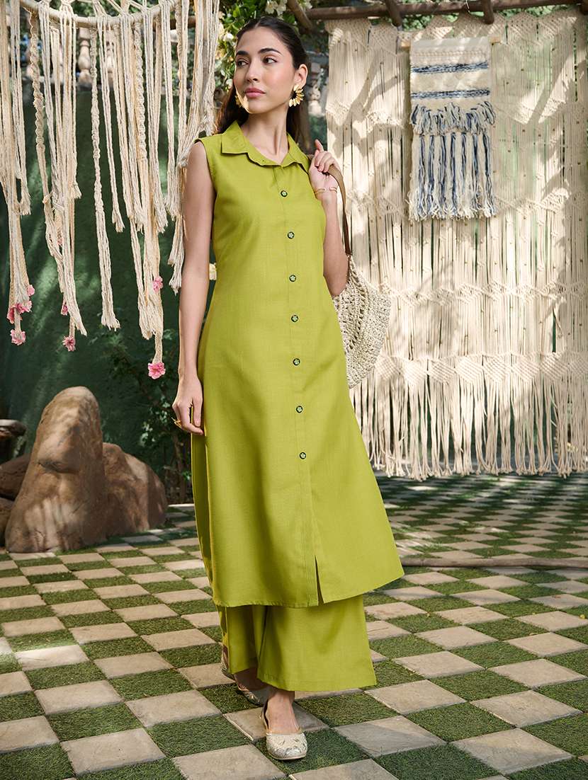 women solid sleeveless kurta palazzo set - 22514087 -  Standard Image - 3