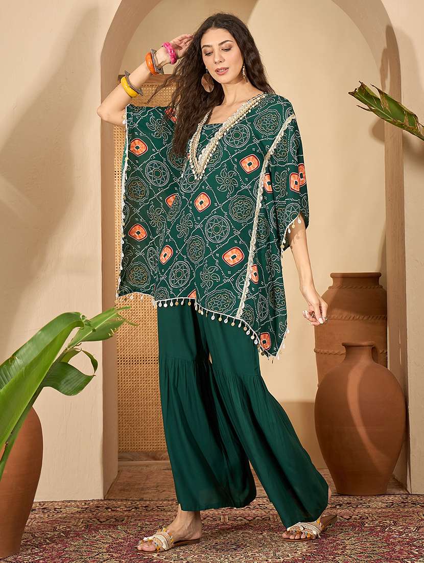 women bandhani printed kimono sleeve kaftan set - 22514156 -  Standard Image - 3