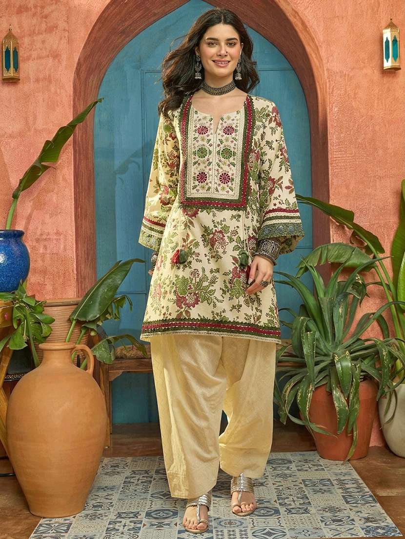 women floral long sleeve kurta salwar set