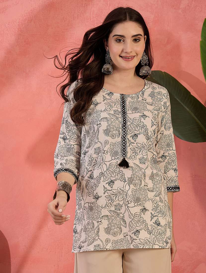 women floral three quarter sleeve straight kurti